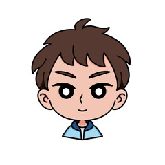 Boy with a straight face, cute cartoon style