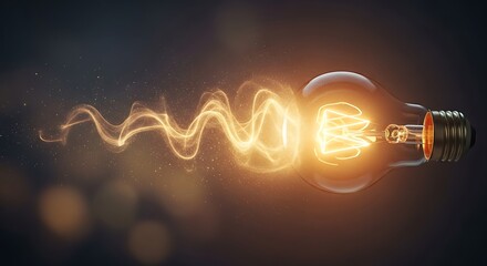 Creative visualization of light bulb emitting glowing energy wave effect