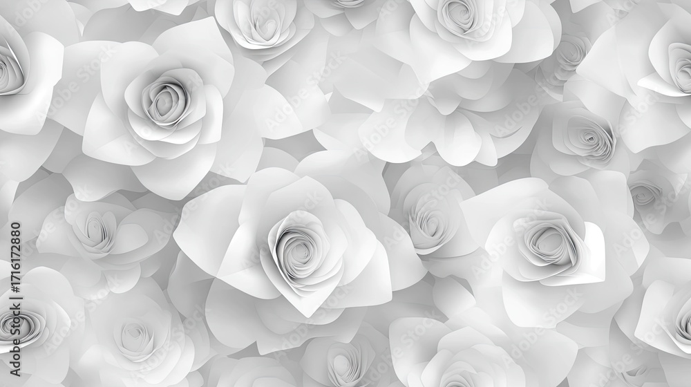 Poster this design features a collection of delicate 3d paper white roses and floral elements, creating a t
