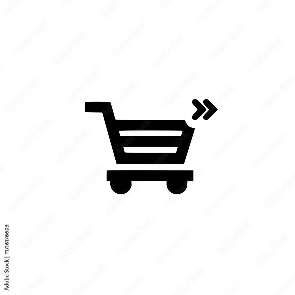 Poster vector of shopping cart with right arrow icon for ecommerce flow user journey or checkout step