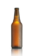 brown bottle with drops of beer