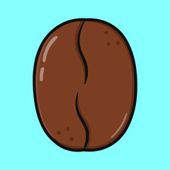 Cartoon coffee bean illustration on a bright blue background, perfect for cafe branding.