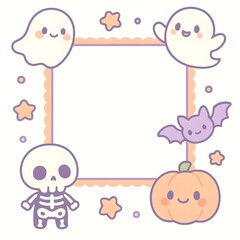 Pastel Kawaii Halloween Meme Template – Ghost, Skeleton, Pumpkin Border Design