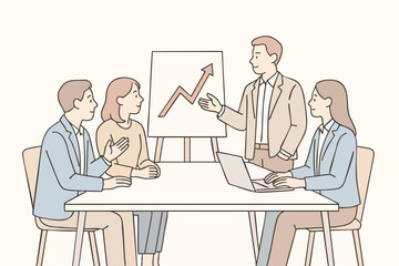 Business meeting with upward graph