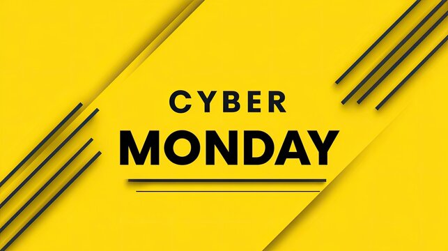 Cyber Monday bright yellow banner with bold typography vibrant digital sale promotion and online shopping discount graphic isolated on white background - Powered by Adobe