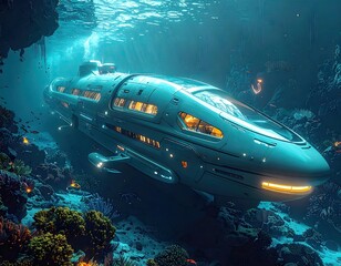 Futuristic Glowing Underwater Observatory