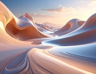 Futuristic Glowing Valley Landscape with Organic Fluid Forms