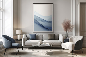 Stylish Contemporary Living Room Featuring Abstract Artwork and Chic Décor