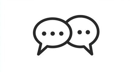 Obraz premium Two interconnected speech bubbles, each containing three ellipses, symbolize a conversation or dialogue. Simple, minimalist line art design on a white background
