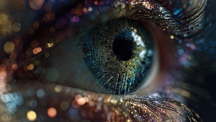 Close Up of a Human Eye with Sparkling Background.