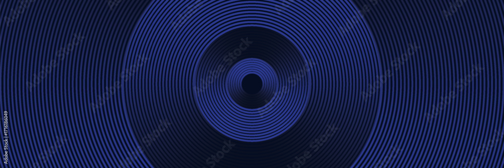Poster blue abstract background with glowing circles. swirl circular lines pattern. geometric spiral. twirl