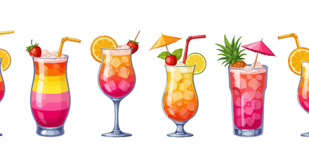 Colorful tropical cocktails invite fun and relaxation perfect for summer vacation promotions and vibrant bar menus
