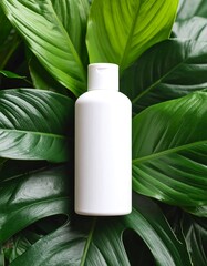 White bottle amidst lush green leaves