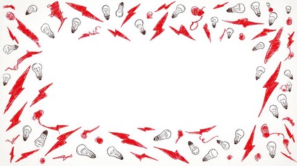 Red lightning bolt and lightbulb design frame