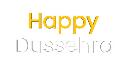 Golden Happy 3D sans-serif text with embossed Dussehra lettering, minimalist Hindu festival greeting, modern Vijayadashami holiday typography design