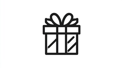 Simple black line drawing of a gift box with a ribbon