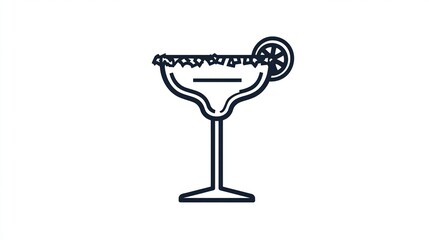 A simple, outline illustration of a margarita cocktail glass.  The glass is filled with a light-colored liquid, rimmed with a light-colored, granular substance. A 
