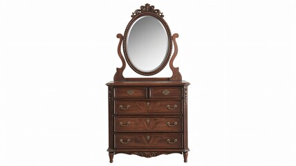 Elegant antique mahogany dresser with ornate mirror, perfect for adding timeless charm to any bedroom or dressing area.