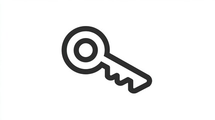 A minimalist line art illustration of a key, featuring a circular head with a smaller inner circle and a serrated bit.  The style is simple and clean, perfect for digital use