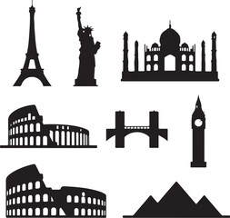 World iconic landmarks travel silhouette collection