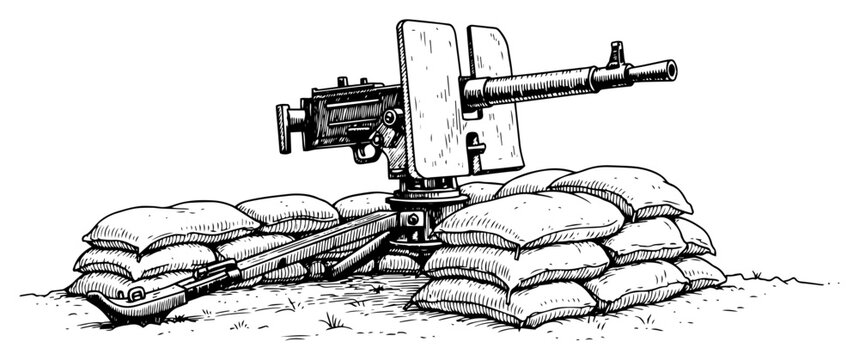 Heavy Machine Gun on Sandbag Fortification Sketch