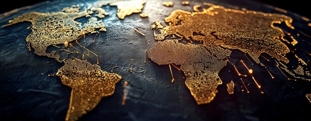 Digital overlays illustrating military defense systems across continents.