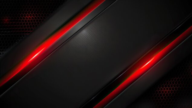 Abstract dark background with diagonal metallic stripes and red glowing accents, set against a textured hexagonal pattern