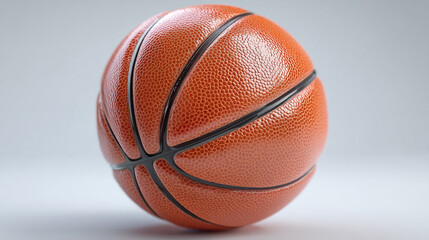 Fototapeta premium A close up shot of an orange basketball with black lines on a gray background