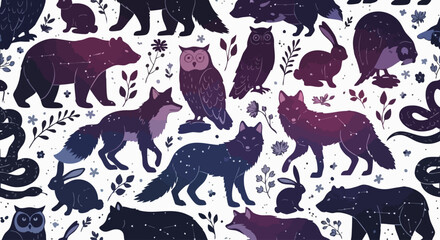 Enchanting constellation pattern featuring woodland animals, perfect for magical themed designs and creative projects