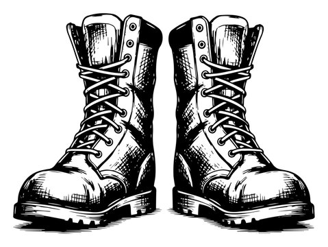 Vintage Hand Drawn Military Combat Boots