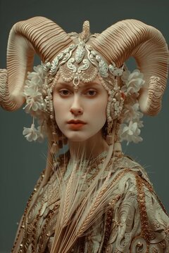 Zodiac sign of Virgo, fictional beautiful woman with magic starry sky, generative AI