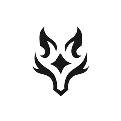 Abstract tribal flame emblem with sharp curves and a central diamond, ideal for tattoos, gaming logos, fantasy art, or edgy decorative designs.