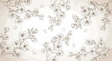 Delicate cherry blossom branches with falling petals create an elegant and serene natural pattern