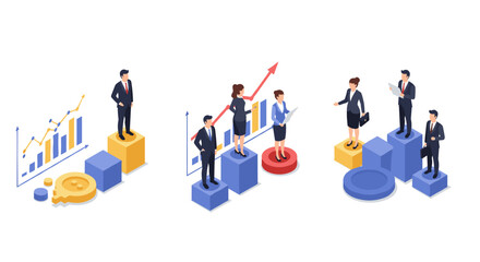 Business growth and leadership concept with figures on graph and gear symbols