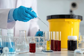 Scientist Conducting Laboratory Experiment with Pipette and Test Tubes.
