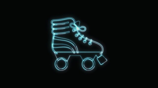 Roller Skate Icon Neon Seamless Loop 4K Black Background Animated Promotional Typography for Video Editing