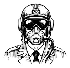 Military Pilot Portrait in a Vintage Hand Drawn Style