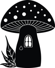 Mushroom vector Silhouette illustration mushroom silhouette with fairy door