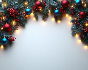 Festive Christmas garland with lights and ornaments