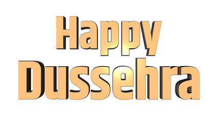 Happy Dussehra festival greeting in glossy golden orange 3D text style on isolated transparent background, Vijayadashami wishes, Hindu festival celebration