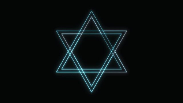 Star of David Neon Seamless Loop 4K with Black Background Animated Promotional Typography for Video Editing