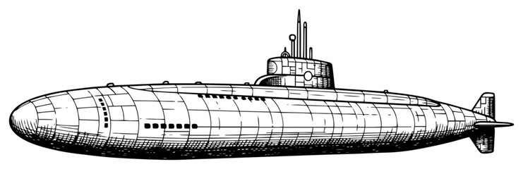 Military Submarine in a Vintage Sketch Style