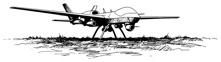 Military Combat Drone Hand Drawn Sketch