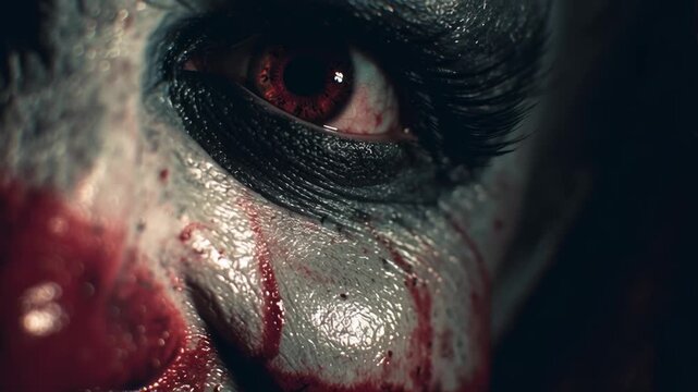Sinister scary clown close up portrait with eerie makeup and evil grin for spooky Halloween horror design