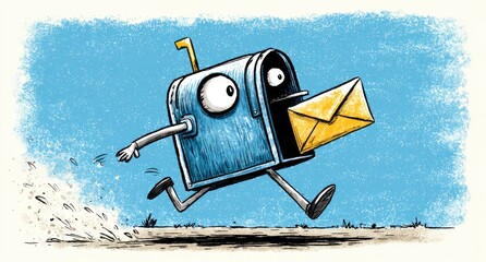 Cartoon mailbox running with letter (4)
