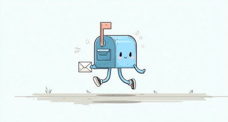 Cute mailbox character running with a letter