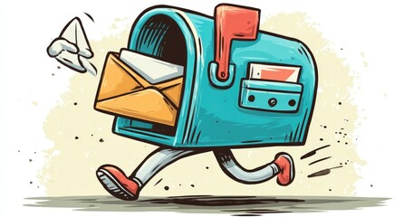 Cartoon mailbox running with mail (2)
