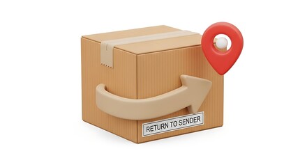 3D Cardboard Box with Return Arrow and Location Pin – E-Commerce and Logistics Illustration