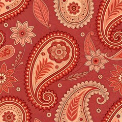 Fototapeta premium Elegant red paisley pattern design for fabric prints, textile backgrounds, and stylish wallpaper projects