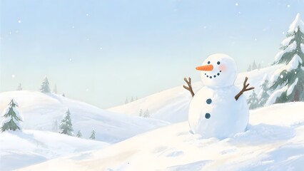 Obraz premium Snowman in a beautiful snowy landscape on Christmas morning